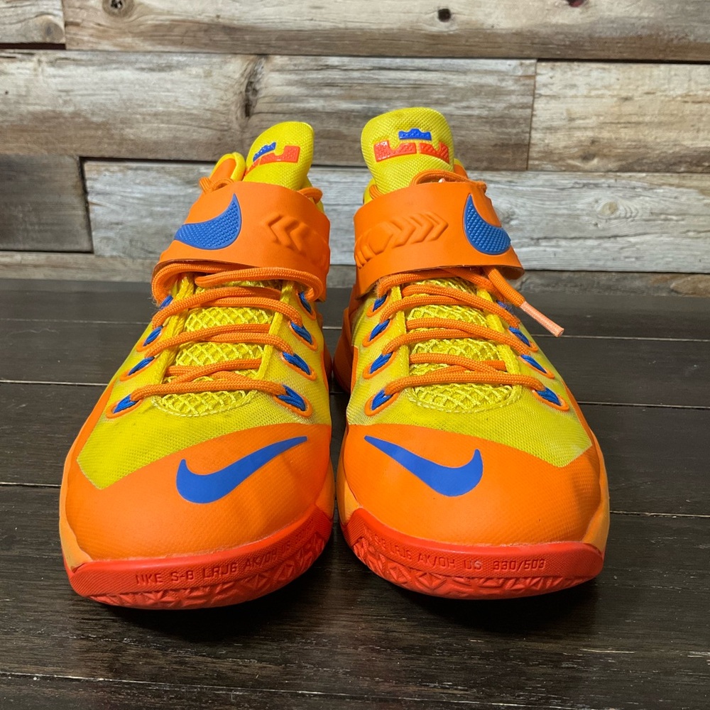 Nike LeBron Zoom Soldier 8 sneakers in a yellow and orange colorway. - Picture 1 of 6